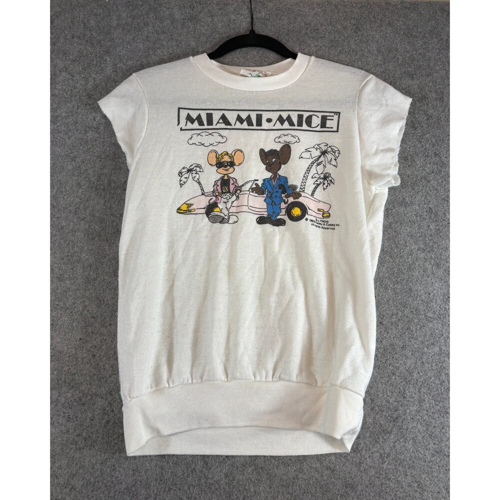 VINTAGE 80s Miami Mice BJ Frog Womens T Shirt White Novelty Graphic Tee Medium
